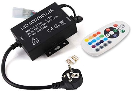 GreenSun RF Controller für Led Streifen, 24 Tasten Remote Control Fernbedienung, 220V Kontroller Steuerung, Netzteil Netzstecker Kabel für RGB LED Strip Streifen Licht