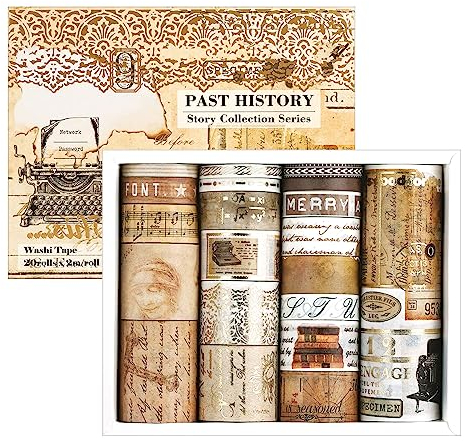 Lychii 20 Rollen Washi Tape Set, Vintage Breite Dekoratives Klebeband, Kollektion für Bastler, verschönert Journals, Planer, Karten und Scrapbooking