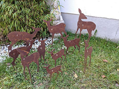 Zen Man Edelrost Hirschfamilie Metall-Hirsch REH Rost Metall Rostfigur Metalldeko Gartenfigure Weihnachten Weihnachtsdeko (5: 14*H26cm)