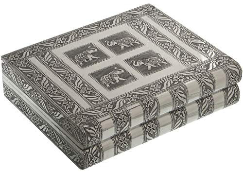 DRW Schmuckkästchen in Buchform aus Metall mit Spiegel in Silber