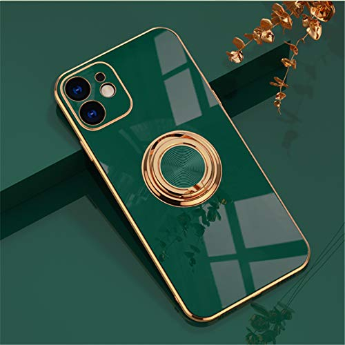 EYZUTAK Electroplated Magnetic Ring Holder Case, 360 Degree with Rotation Metal Finger Ring Holder Magnet Car Holder Soft Silicone Shockproof Cover for iPhone 12 mini 5.4 inch - Drak Green