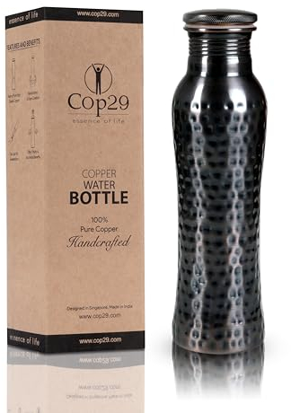 Cop29 Fairy Copper Antique Hammered Water Bottle- 30oz / 900ml | A Handcrafted Leak Proof Ayurvedic Pure Copper Vessel | Ideal for Hydration, Sports, Yoga & Daily Use | Enjoy the Health Benefits
