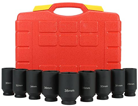 9PCS 1/2Drive Deep Impact Socket Set，6 Point，Metric, 29-38mm Drive Metric Axle Hub Nut Socket，Radius Corner Design, with Heavy Duty Storage Case