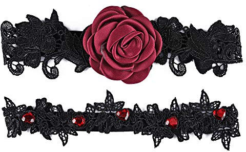 CHIC DIARY Hochzeit Spitze Strumpfband Rose Blume Hochzeitsstrumpfband Scwharz Beinband Hochzeitskleid Brautkleid Accessoires