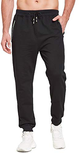 JustSun Jogginghose Herren Baumwolle Sporthose Trainingshose Herren Lang Fitness Hosen Männer Sweathose Sweatpants Herren mit Reissverschluss Taschen Schwarz M