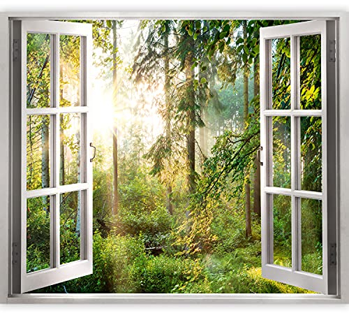 murando 3D WANDILLUSION Wandbild Landschaft Fototapete Poster XXL Fensterblick Vlies Leinwand Panorama Bilder Dekoration Wald Bäume Sonne 140x100 cm c-C-0032-c-a