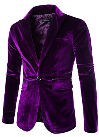 HuanHaoYu Giacca da uomo per autunno/inverno, con risvolto a punta, un bottone, elegante, semplice, tinta unita, in velluto a coste, Viola, L