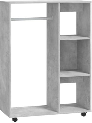 vidaXL Kleiderschrank mit offenem Fach 3 seitlichen Ablagen Rollen Garderobenschrank Garderobe Schlafzimmer Schrank Betongrau 80x40x110cm Holzwerkstoff