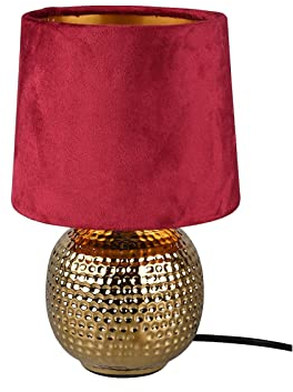 meineWunschleuchte Tischleuchte mit Keramikfuß Gold und Samtschirm Rot, Höhe 26cm