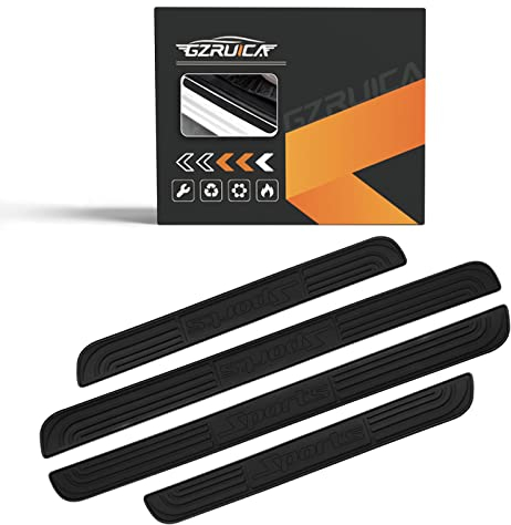 GZRUICA Door Sill Protectors for Cars - Welcome Door Sill Sticker, Car Kick Plates, Decorative Modeling Accessories - Fits Most Cars, Sports Pattern, Full Black Base, 4pcs/Set