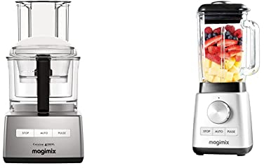 Magimix 4200XL Compact Food Processor & Blender | 3 ABS & BPA-Free Bowls | 3L Capacity | Quiet 18471 & 11630 Power Blender with Quiet Mark Approval, Metal/Glass, 1.3 W, 1.8 liters, Satin