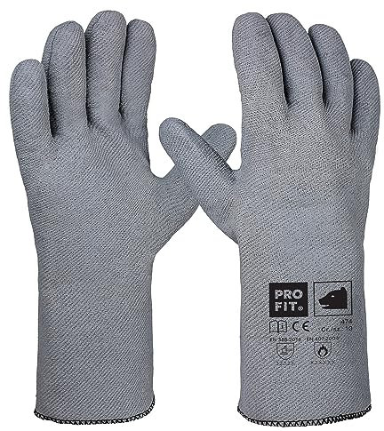 PRO FIT 474 Hitzebeständiger Nitril-Handschuh – Hitzeschutzhandschuh bis 250°, Ofenhandschuh, Bäckerhandschuh, Grillhandschuh, Lebensmittelecht – 1 Paar, Grau, Gr. 9