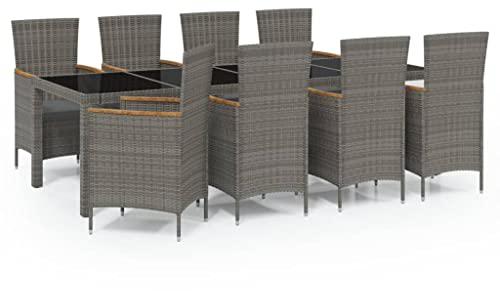 vidaXL Gartenmöbel 9-TLG. mit Auflagen Gartengarnitur Sitzgruppe Gartenset Sitzgarnitur Gartentisch Esstisch Tisch Stühle Poly Rattan Grau
