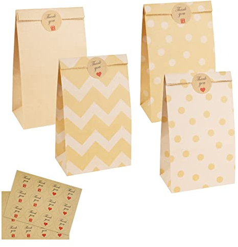 Flintronic Papiertüten, 20 Stück Geschenktüten Papier mit 24 Aufkleber Kraftpapiertüten Geschenktüten Obstbeutel zum Verpacken von Kindergeburtstag Gastgeschenke, Hochzeit Party Giveaways