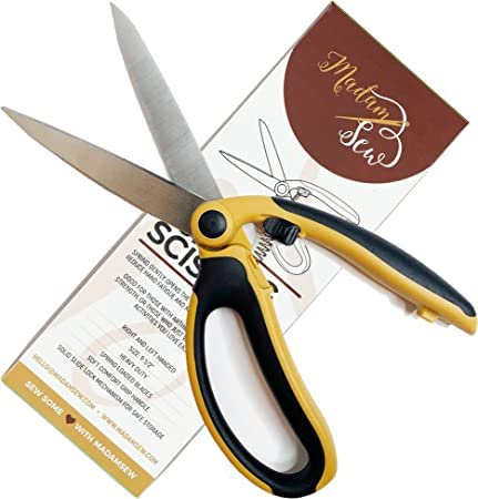 Madam Sew Federbelastete Schere, Allzweck-Schere, robuste 24.1 cm, Stoffschere, Schiebeverschluss und weichen, rutschfesten TPU-Griffen für Rechts- oder Linkshänder