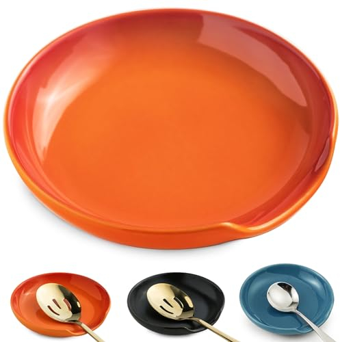 LYEOBOH Spoon Rest for Stove Top, Ceramic Kitchen Spoon Holder, 5 Inch Cute Fall Spoon Rest Cooking Ladles Rest for Spatula, Housewarming, Christmas, Mother's Day Gifts, Orange, PC1
