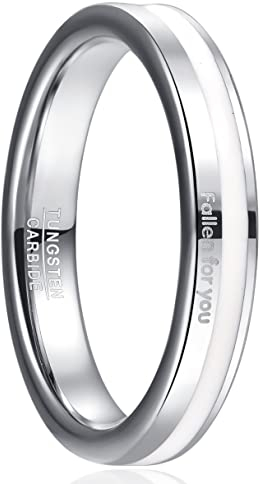 GALANI 4mm Silber Wolframcarbid Ring für Damen Herren mit Weißes Harz Inlay Poliertes Finish Freundschaftsring Partner Ringe für Hochzeit Verlobung Versprechen Vorschlag Größen 52(16.6)