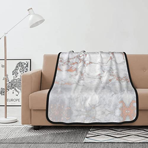 ASEELO White Marble Rose Gold Fleece Throw Blanket, Double-Sided Super Soft Blanket For Bedroom Single Bed Sofa Couch 102cmx127cm