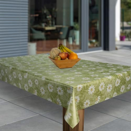 laro Wachstuch-Tischdecke Abwaschbar Garten-Tischdecke Wachstischdecke PVC Plastik-Tischdecken Eckig Meterware Wasserabweisend Abwischbar G03, Muster:Margeriten Grün Weiß Blumen, Größe:110x140