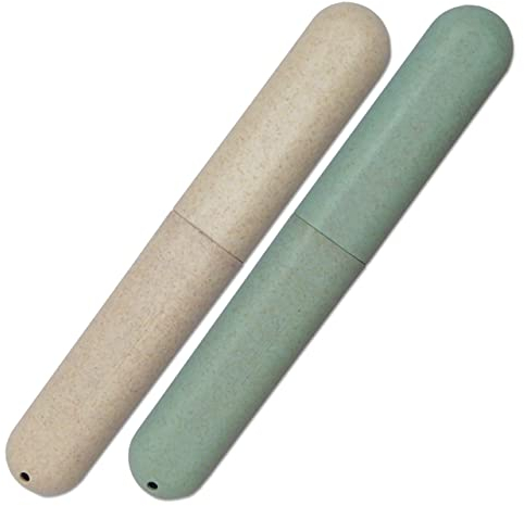 Dental Aesthetics Eco Wheat Straw Zahnbürstenetui x 2, Grün und Weiß, 20,5 cm x 3 cm x 2 cm, Zahnbürstenhalter