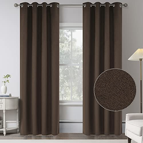 Verdunkelungsvorhänge aus Jute, strukturiert, Kakaobraun, Leinen, 213.4 cm lang, 2 Paneele für Schlafzimmer, Vintage-Stil, energiesparend, Fenstervorhang für Wohnzimmer, B 132xL 213.4 cm