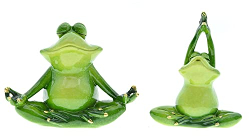 Queemie® Satz von 2 Kreative Yoga Frösche Statuen, 2 Verschiedene Yoga Posen Froschig Skulpturen, Maskottchen Tiere Meditation Frösche Harz Sammelfiguren