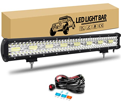 RIGIDON 59cm 480W Barre de led 4x4 avec 12V Faisceau de câblage kit, longue portée barre lumineuse led pour Offroad Véhicules Voiture camions SUV ATV, 6000K feu antibrouillard