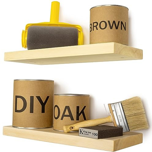 BGMG Schweberegale aus Holz, 40,6 cm, breites, rustikales Wandregal aus Holz für Badezimmer, Wohnzimmer, Schlafzimmer, Küche, Bauernhaus, 2er-Set, 40,6 x 17 x 3,2 cm, DIY, unlackiert