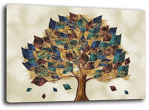 Printerland Quadro Moderno soggiorno ALBERO della VITA Astratto beige Quadri moderni da Parete XXL grande Stampa su tela Canvas Decorazione Murale muro Arredo Camera da letto Salone (50x70 cm, 5)