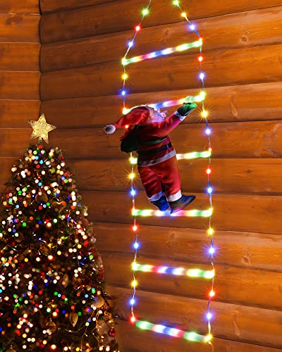 Geemoo 0.75 M Guirnalda Luces de Navidad con 98 LED Escalera con Papá Noel, Temporizador, 8 mode, Luz de Navidad Decoración Interior Exterior Fiestas, Casa, Balcón, Arbol de Navidad (Colores)