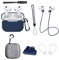 Funda de Silicona Protector para AirPods Pro 2 Gen: AIYAAIYA Juego de Accesorios para Apple AirPod 8 en 1 con Soporte para Correa de Reloj/Ganchos para la Oreja/Llavero/Cepillo Limpiador (Azul)