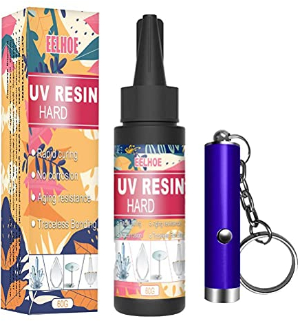 AYNEFY Kit de Résine UV Cristalline, Colle Dure pour Revêtement de Coulée, Durcissement Rapide avec Lampe UV, Auto-nivelant et Odeur (Résine UV)