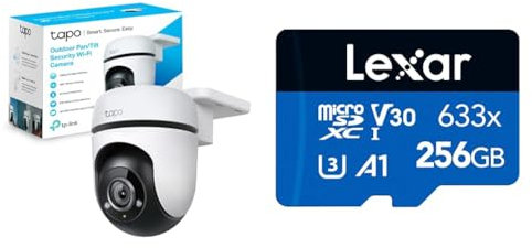 TP-Link Tapo C500 Telecamera WiFi Esterno FHD 1080P, 360° Visuale, Visione Notturna, Compatibile con Alexa + Lexar 633x Scheda Micro SD 256 GB, Scheda di Memoria microSDXC UHS-I Con Adattatore SD
