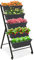 GiantexUK Raised Garden Bed, 5 Tier Vertical Ladder Planter with 5 Removable Trays, Wheels & Drain Holes, Elevated Flower Herb Growing Box for Indoor Outdoor (with Wheels, Black, 57 x 68 x 117cm)