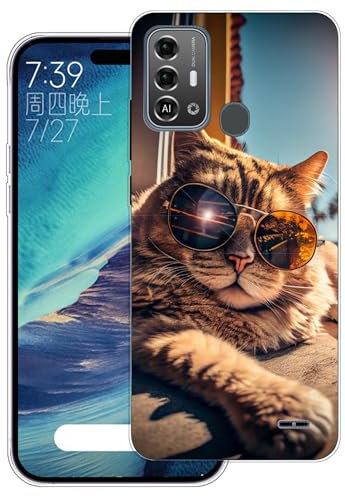 WUACYEAMING Carcasa para Móvil Compatible con ZTE Blade A53 Pro 2023 Ultrafina Delgado Cover Transparente TPU Silicona Antigolpes Anti-arañazos Bumper Caso para Case-(Gatos)