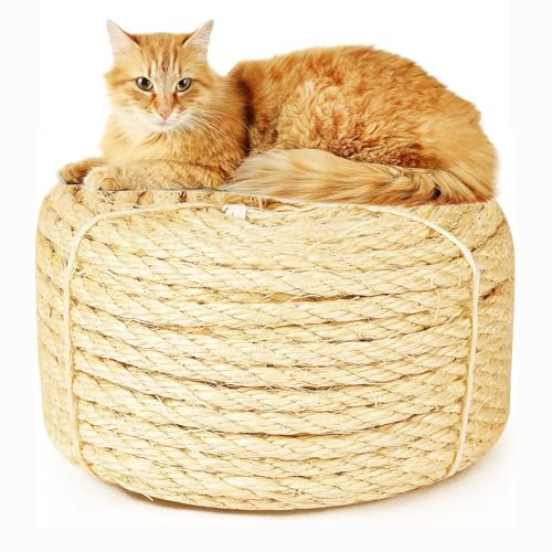 Sisal Rope Cat Scratcher 4mm by 164Ft Cat Tree Rope for Cat Scratching Post Tree Tower Replacement Repair and Replace, DIY Hemp Twine Rope
