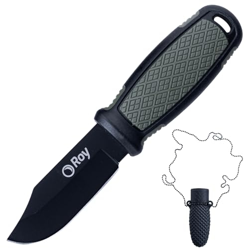 Roy Little Friend - Neck Knife Pineapple, Hals Messer mit Scheide, Feststehende EDC Messer, Mini Fixed Blade Jagdmesser