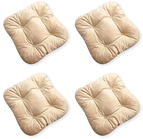 4L Textil 4er Set Stuhlkissen mit Bändern Indoor & Outdoor Sitzkissen 45x45 Gartenstuhlauflagen Sitzauflagen Bodenkissen 40x40 (Beige, 4er Set | 40x40 cm)