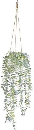 BACAMA Decorative Hanging Plants for Shelf, Faux Ivy Eucalyptus Vine, Fake Greenery in White Pot with Lanyard (Full, Large Pot)