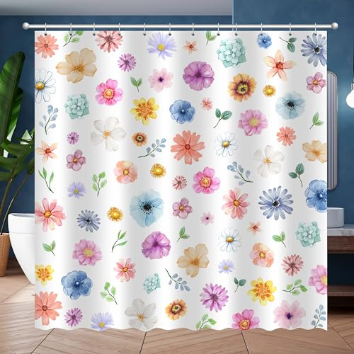 JWXCBIM Boho-Duschvorhang mit Blumenmuster, bunt, botanische Blume, Blätter, böhmischer Stoff, Duschvorhang-Set mit 12 Haken, Badezimmer-Zubehör, Dekorstoff, Stoffvorhang, 183 x 183 cm