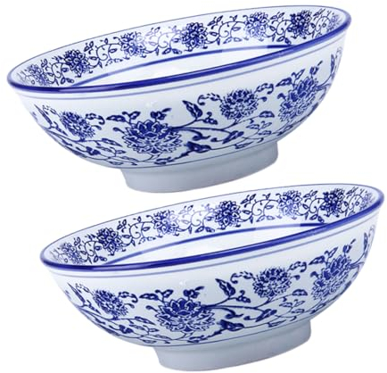 LABRIMP 2 Piezas De Cuenco De Porcelana Azul Y Ensaladera Vintage Cuenco De Sopa De Cerámica Cuenco De Ramen Vintage Cuenco De Tienda Cuenco Delicado Cuenco De Cerámica