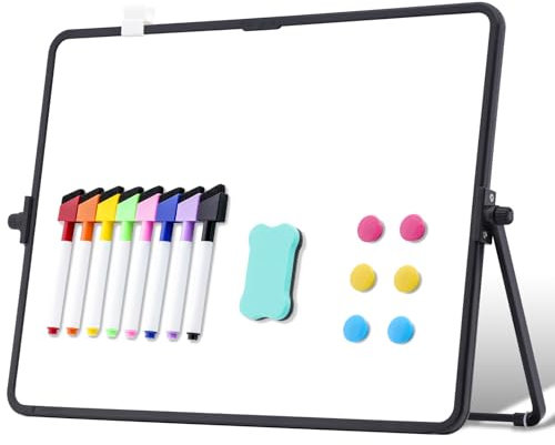 DOLLAR BOSS Small Double-Sided Whiteboard with Stand, Mini Desktop 30×40cm A3 Magnetic Dry Erase Board for Kids, Desk and Wall Hanging with Markers and Magnets