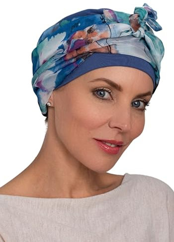 Deresina Kopfbedeckung Sunrise Kappe mit angenähtem Schal (Carolina Blau)