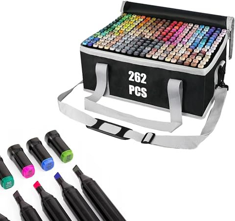 262 Farben Alcohol Marker Set, Marker Stifte Set für Manga/Design/Schule mit, Schnell Trocknende Alkohol Marker Set, Doppelseitige Marker Stifte, Filzstifte, Zeichnung, Ausmalen mit Tragetasche