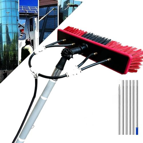 Limpiacristales profesional con barra de extensión 2 en 1, herramienta de limpieza de vidrio y ducha para ventanas altas, uso en interiores y exteriores, telescópico, 4 m/35, equipo de lavado de