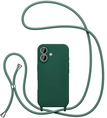 UEEBAI Lanyard Case for iPhone 16 Plus 6.7, Crossbody Liquid Phone Cover Necklace Cord Strap Soft Shockproof Protective Case - Dark Green