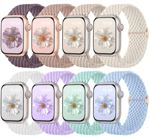 Paquete de 8 correas trenzadas Oielai compatibles con Apple Watch para mujeres y hombres, ajustables para iWatch Series 10, 9