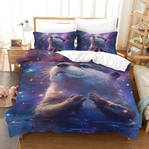 Lorolivier Otter Bettbezug Set Bettwäsche Set Kinderbettwäsche Reißverschluss Mit Kissenbezügen Betten Set Für Jugendliche Kinder Schlafzimmer Single（140x200cm）