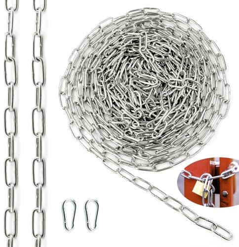 SWTYExt Edelstahlkette Meterware Stahlkette 10M 2 mm Edelstahl Ketten Rundstahlkette Gliederkette Verlängerungskette Metall Kette mit Karabiner für Hundekette Schaukeln Ketten Ankerkette Hängesessel