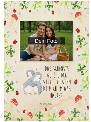Mr. & Mrs. Panda Postkarte Foto Pinguine Kuscheln - Geschenk, für Partner, Freund, Freundin, mit, Fotokarte, Hochzeitstag, grußkarte, Frauen, Fotogrußkarte, Hocheitstag, Valentinstag